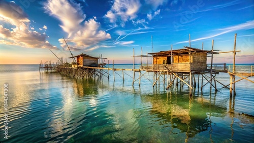 Seascape of Giulianova Teramo Abruzzo with fishing structures