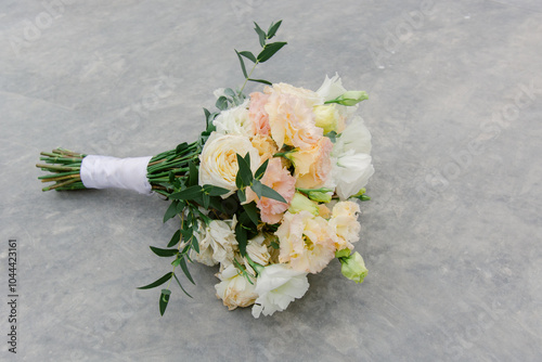 Bride pastel bouquet gray background