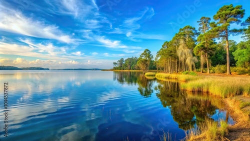 Shoreline of Lake Marion in Santee National Wildlife Refuge, South Carolina panoramic