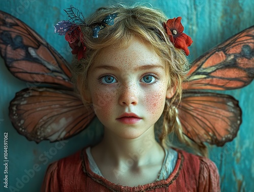 A Young Girl with Butterfly Wings: A Dreamy Fantasy Portrait