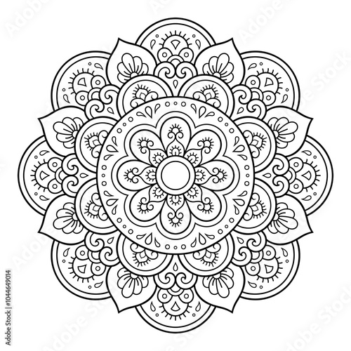 Circular pattern in form of mandala with flower for Henna, Mehndi, tattoo, decoration. Decorative ornament in ethnic oriental style. Outline doodle hand draw vector illustration.