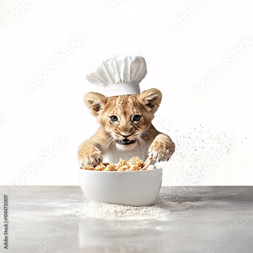 Baby Lion Pretends to Be Chef Cooking Fun Meal