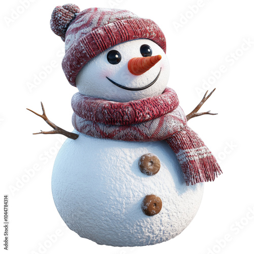 Cozy Snowman with Red Knit Hat and Scarf 赤いニット帽とマフラーを着けた暖かそうな雪だるま