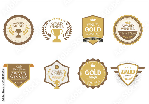 Collection of award retro badges and labels first place winner badges 