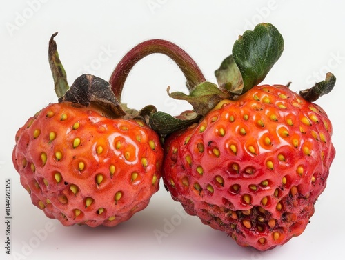 Organic Malformed Strawberry on White Background, Imperfect Fresh Fruit for Healthy Eating Concept Generative AI