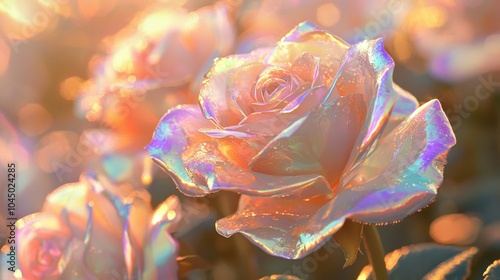 Ethereal Iridescent Rose Garden A Magical Floral Dreamscape Bursting with Prismatic Hues and