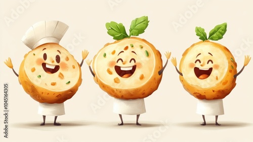 Humorous cartoon character featuring semi finished dough products representing a popular dish from a specific cuisine Delicious and appealing food illustration