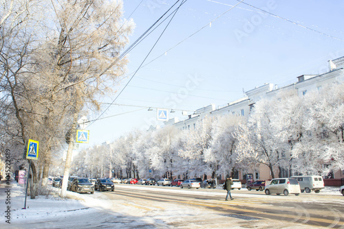 street view of the city in winter, St. Petersburg, Russia