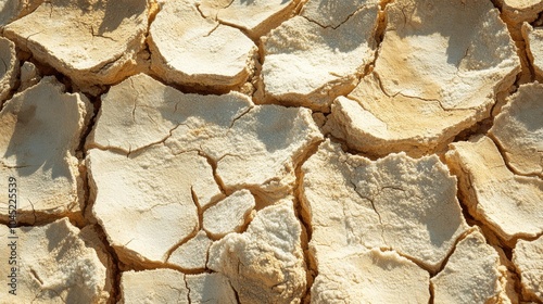 Parched, salty earth with a crust of white salt deposits covering the cracked ground, emphasizing the desertification process in formerly fertile regions of the planet.