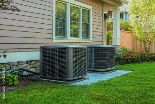 Central air conditioning units installed outside a house