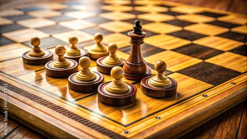 Chess pieces on wooden carrom board