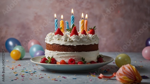 Torta di compleanno con candele accese 