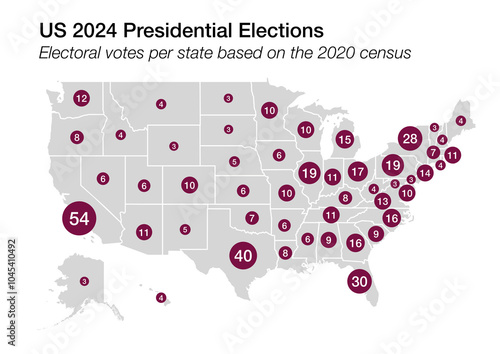 The electoral votes allocated to each US state for the 2024 elections based on the 2020 census