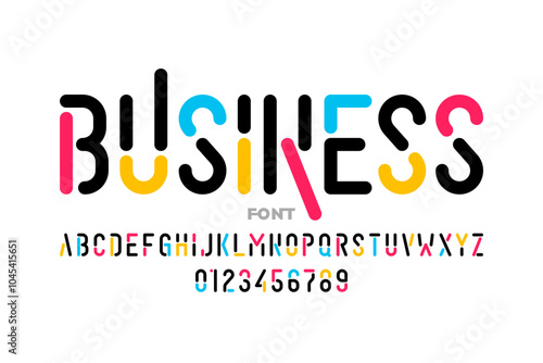 Business. Modern style font, trendy color typography design, alphabet letters and numbers vector illustration