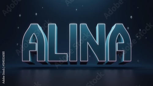 3D Text Rendering: A vibrant blue glow highlights the name 'ALINA' against a dark background, ideal for branding and artistic projects.