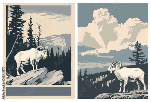 Mountain Goat grazing in the alpine forests of Glacier National Park