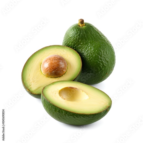 Fresh Reed Avocado Cut in Half with Visible Pit on White Background