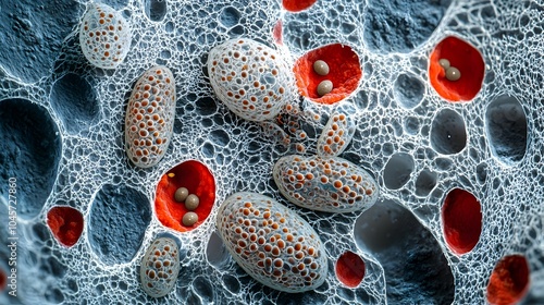 Closeup Microscopic Scientific Image of Liver Fluke Eggs in a Fecal Sample for Medical Diagnostics Parasitology Research and Healthcare Studies