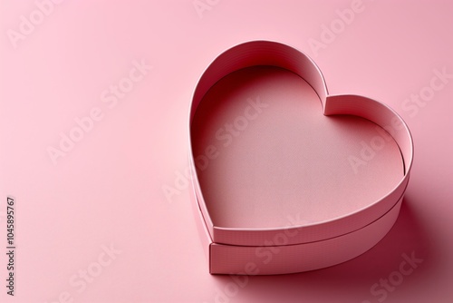 empty blank open pastel pink heart shaped box on a pastel pink background,