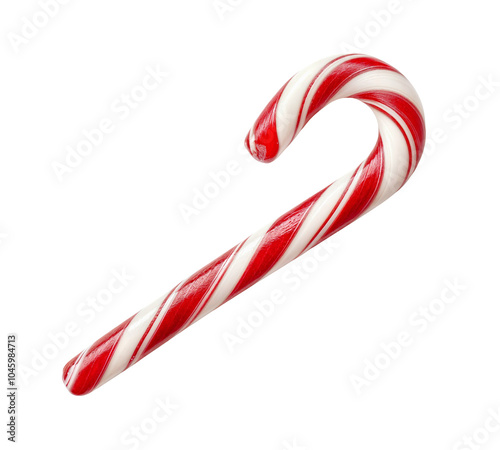 Classic red and white candy cane isolated over transparent background, PNG 