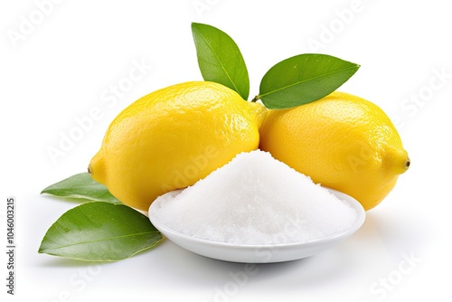 Baking soda and lemon isolated on white