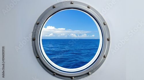 Peek through the boats porthole and enjoy stunning views of the vast sea and distant horizon.