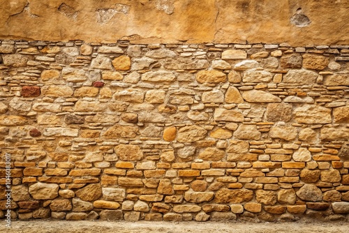 Texture of stone wall with dry brown plaster