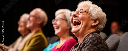 Seniors attending a family-friendly play, laughing at comedic scenes