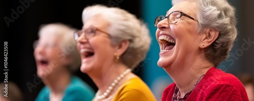 Seniors attending a family-friendly play, laughing at comedic scenes