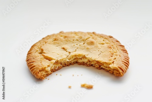 Partially eaten biscuit on white background