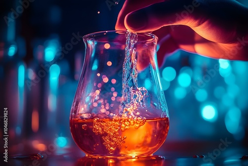 A Hand Mixing Chemicals in a Glass Container