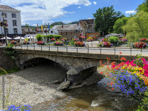 Bridge over the Ambleve river, decorated with flowers