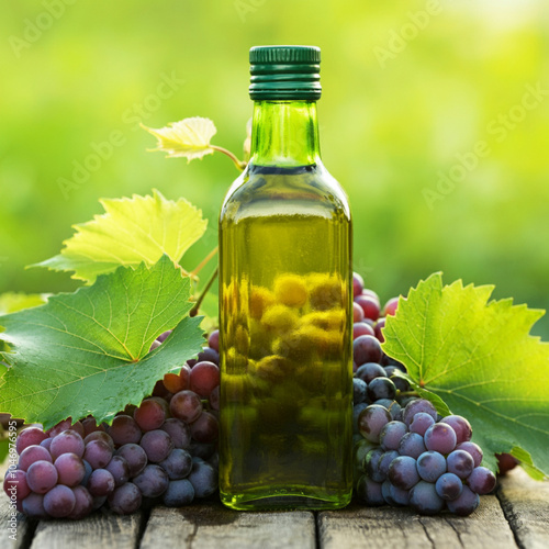 The oil is slightly shimmering, and the grapes look plump and juicy