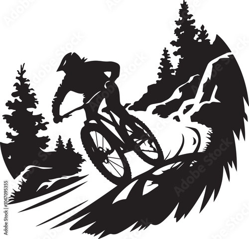 Mountain Biker Silhouette Vector Graphic