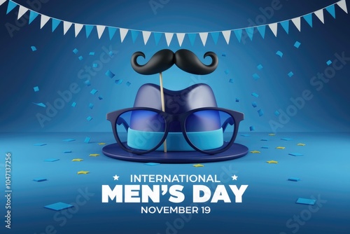 International Mens Day celebration with a hat glasses and mustache.