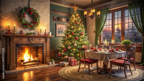 Nostalgic 1946 Christmas Celebration with Cozy Decorations and Warm Lights for Holiday Spirit