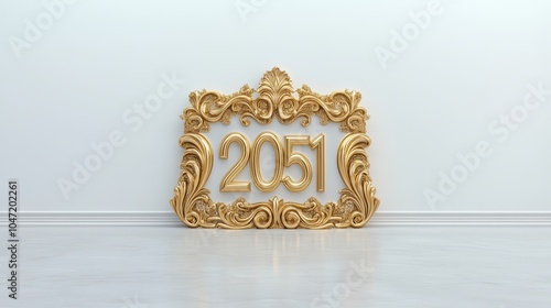 Elegant golden new year 2051 sign in ornate frame