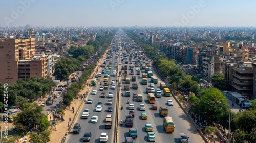 Busy Highway View in New Delhi from Above