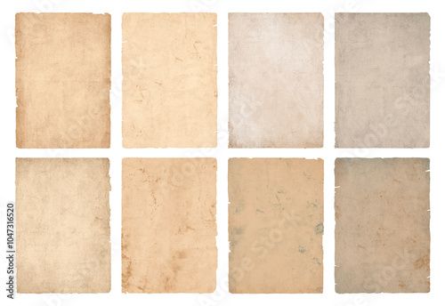 Vintage collection of old worn paper pages. Antique parchment with ripped torn edges