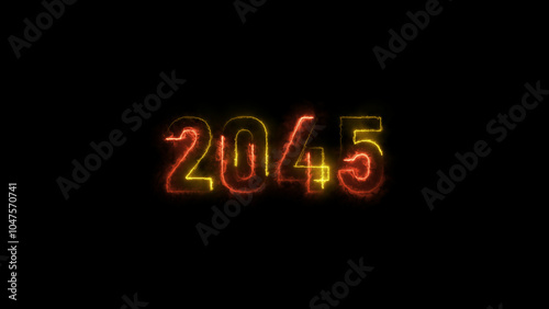 Calendar 2045 Sal neon glowing orange and lime green color animation. abstract glowing neon text icon 2045 on black background.