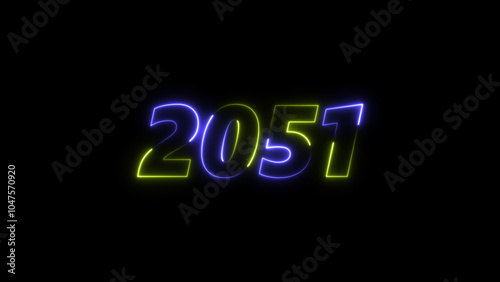  2051 neon glowing blue and green color animation. abstract glowing neon text icon 2051 on black background.