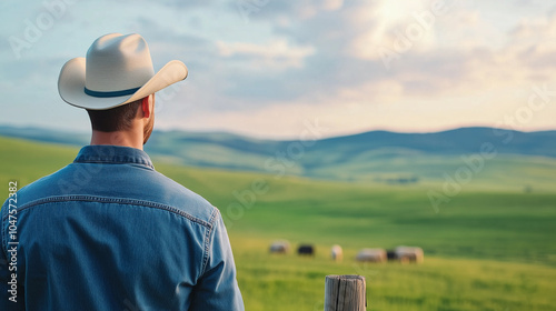 Young Businessman Observing Cattle on Agricultural Property