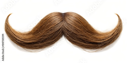 Whimsical Brown Hair Mustache Hairpiece for Playful Fashion - Unique and Detailed Macro View on White Background for Festive Occasions and Creativity