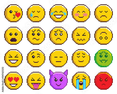 Pixel Art Emoji Collection, 8Bit Emoticon Face Set