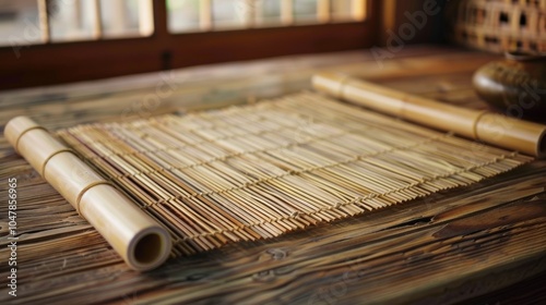 A traditional bamboo mat used to roll and soba noodles to achieve uniform thickness.