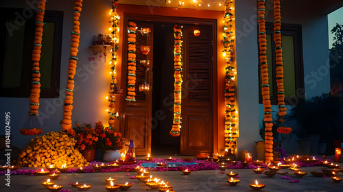 Festive Home Decorated with Lights and Flowers