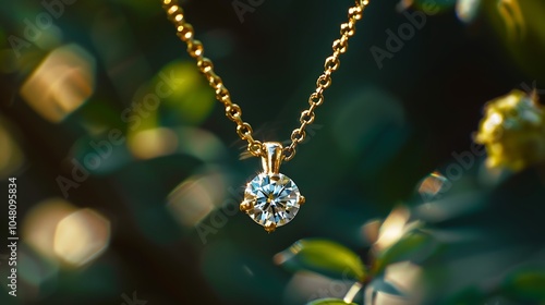 Diamond pendant hanging elegantly from gold chain