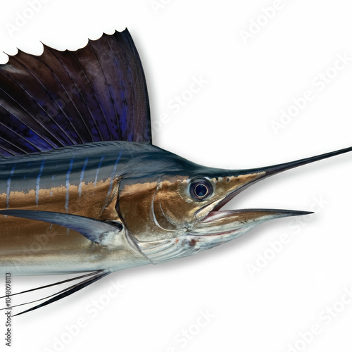 The Indo-Pacific sailfish Istiophorus Platypterus isolated on white background.