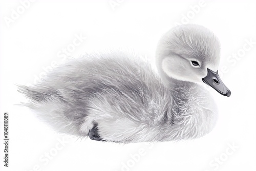 illustration of a fluffy gray cygnet on a white background, highlighting its soft feathers for versatility.