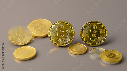 gold baht coins appear on a transparent background. Growing investments. 3d animation